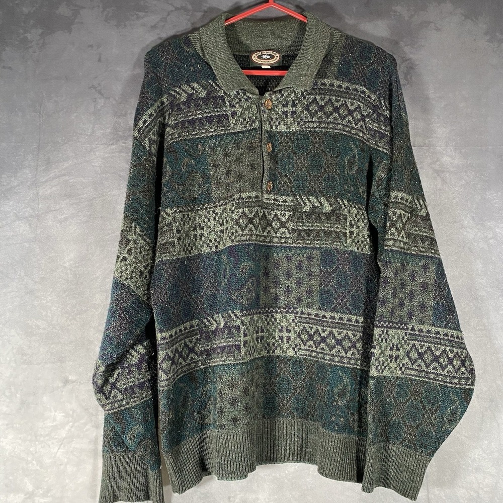 West Bay Polo Club Mens M Green Wool Blend Intarsia Knit Polo Sweater Canada